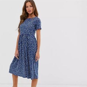 Wednesday's Girl Midi Smock Dress in Navy Smudge Spot Print Size 12